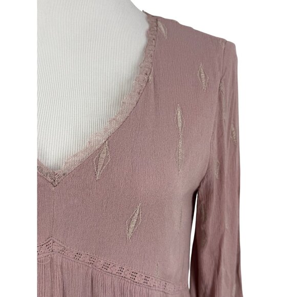 Blue Rain Embroidered Mauve Pink Lace Trim Babydoll Mini Dress S | Coquette Boho - Picture 2 of 16